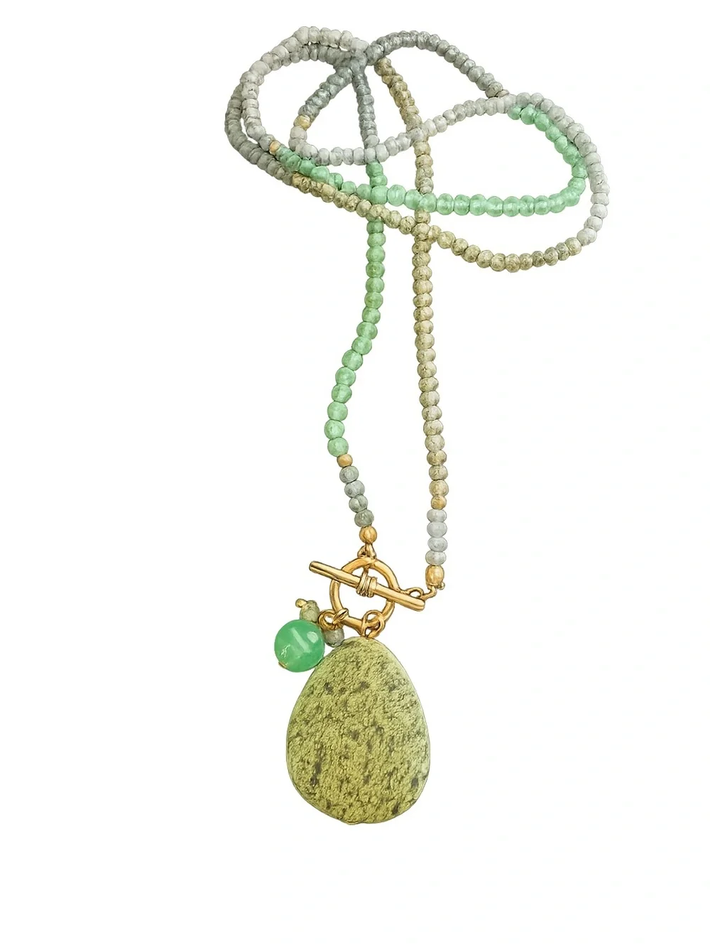 Green Stone Beaded Pendant Necklace -
Boho Statement Jewelry - Picture 2 of 6